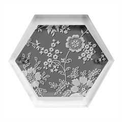 Black Background With Gray Flowers, Floral Black Texture Hexagon Wood Jewelry Box