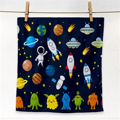 Big Set Cute Astronauts Space Planets Stars Aliens Rockets Ufo Constellations Satellite Moon Rover Face Towel