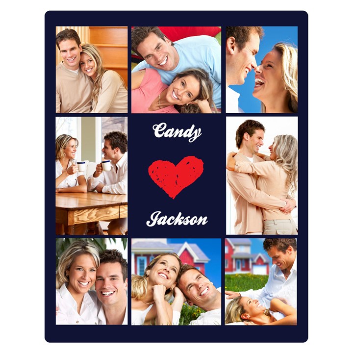 Personalized I Love You Couple 8 Photo Blanket Two Sides Premium Plush Fleece Blanket (Teen Size)