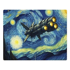 Spaceship Starry Night Van Gogh Painting Two Sides Premium Plush Fleece Blanket (large)