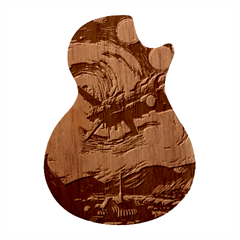 Spaceship Starry Night Van Gogh Painting Guitar Shape Wood Guitar Pick Holder Case And Picks Set