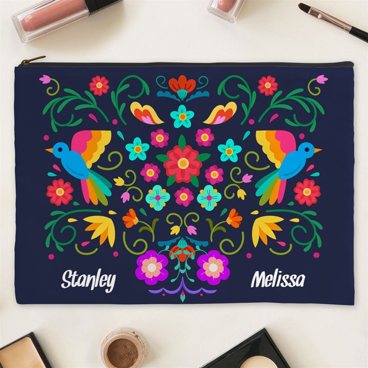 Personalized Flower Bird Illustration Name Cosmetic Bag Cosmetic Bag (XXXL)
