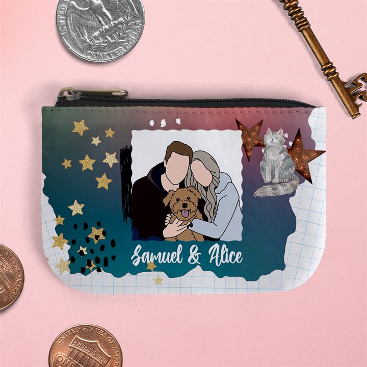 Personalized Photo Illustration Lover Name Mini Coin Purse Mini Coin Purse