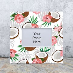 Seamless Pattern Coconut Piece Palm Leaves With Pink Hibiscus White Box Photo Frame 4  X 6 