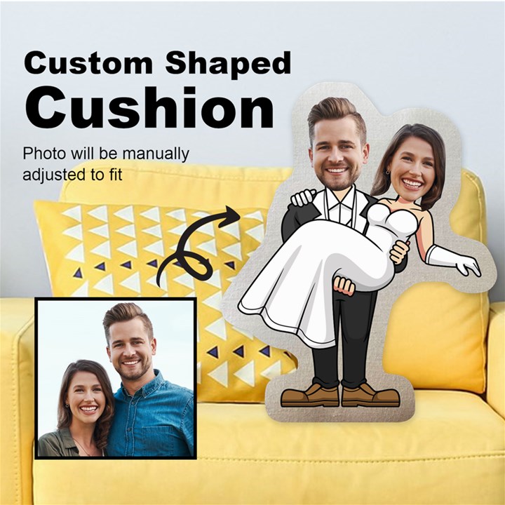 Personalized Wedding Couple in Cartoon Style Custom Shaped Cushion Cut To Shape Cushion Case