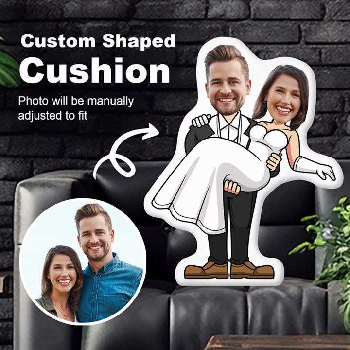 Personalized Wedding Couple in Cartoon Style Custom Shaped Cushion Cut To Shape Cushion Case