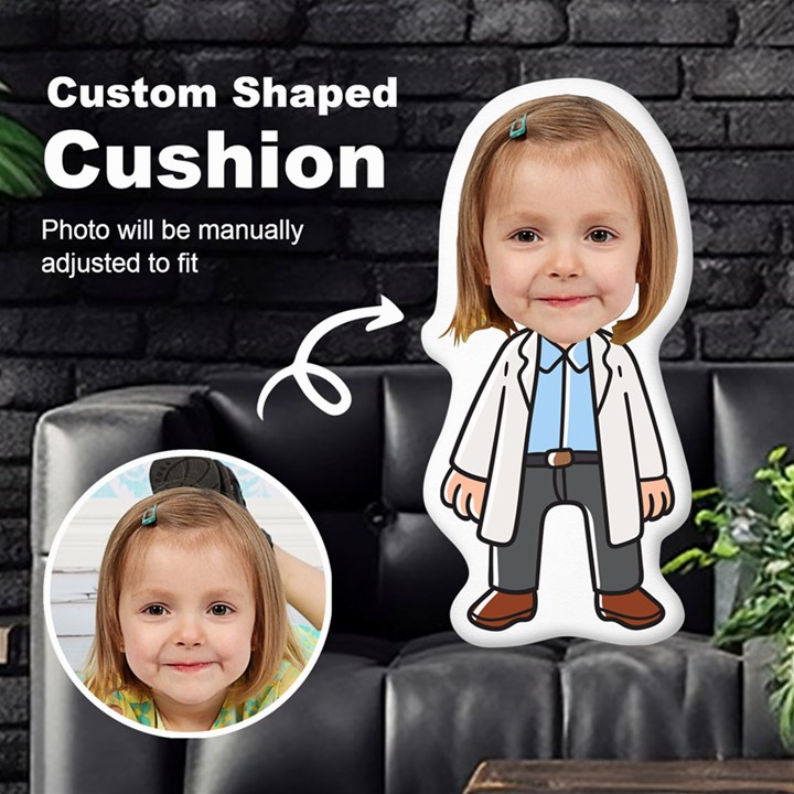 Personalized Photo in Doctor Cartoon Style Custom Shaped Cushion Cut To Shape Cushion Case