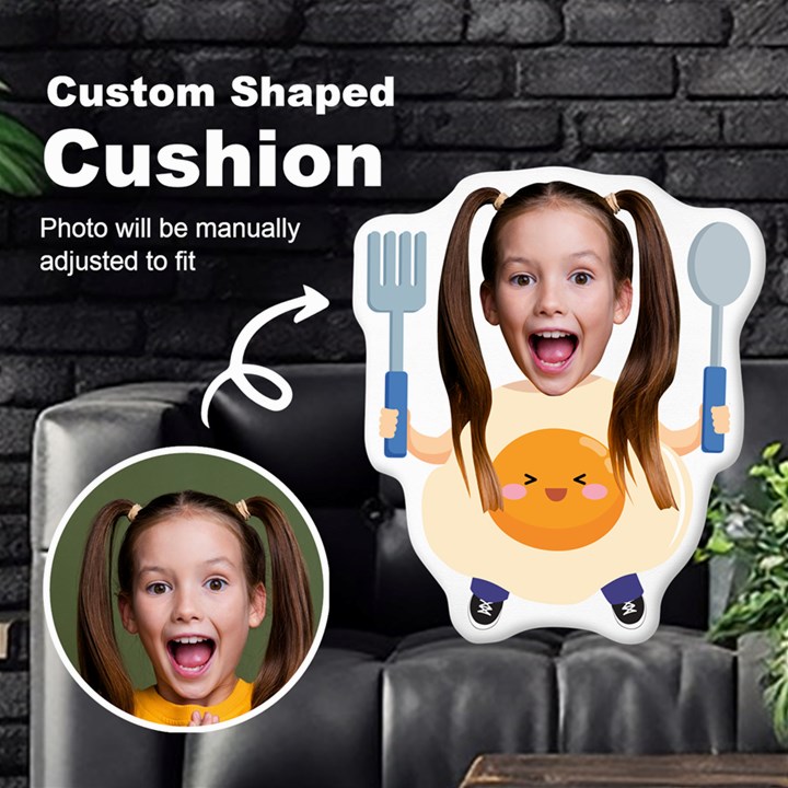 Personalized Photo in Egg Fast Food Style Custom Shaped Cushion Cut To Shape Cushion Case