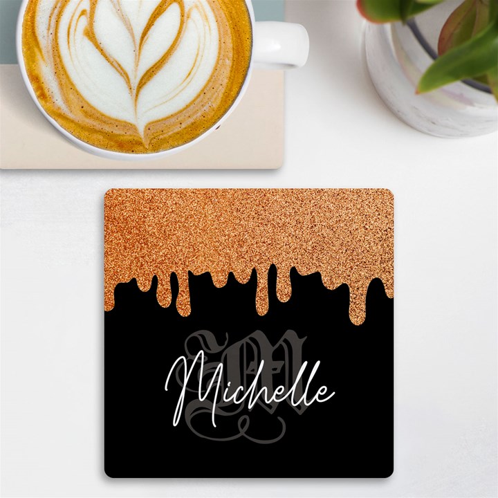 Personalized Glitter Initial Name UV Print Square Tile Coaster UV Print Square Tile Coaster 