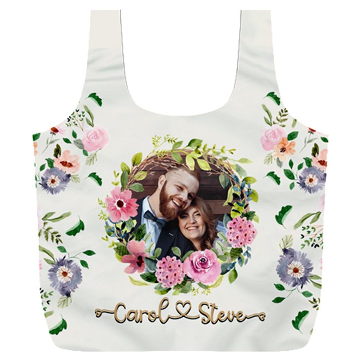 Personalized Floral wreath Love Photo Name Recycle Bag Full Print Recycle Bag (XXXL)