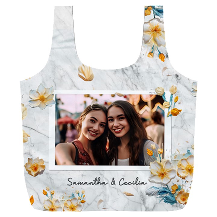 Personalized Oil Painting Floral Marble Texture Photo Name Any Text Recycle Bag Full Print Recycle Bag (XXXL)