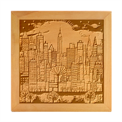 City New York Nyc Skyscraper Skyline Downtown Night Business Urban Travel Landmark Building Architec Wood Photo Frame Cube
