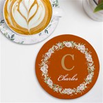 Personalized Initial Floral Wreath Any Text Name Round Tile Coaster UV Print Round Tile Coaster Front