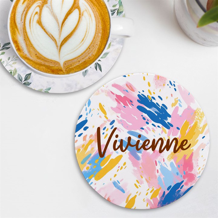 Personalized Colorful Brush Name Wireless Fast Charger UV Print Round Tile Coaster