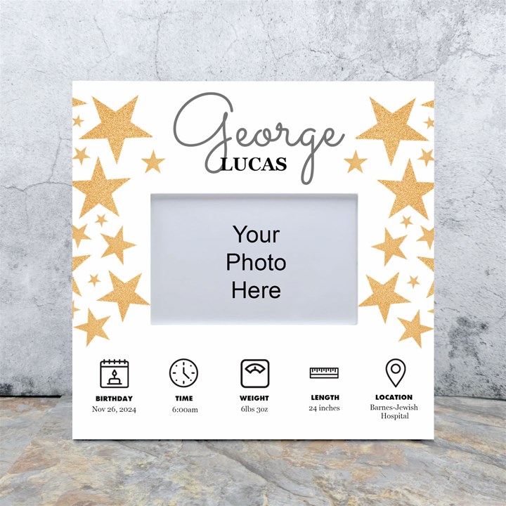 Personalized New Born Baby Star in white Box Photo Frame White Box Photo Frame 4  x 6 