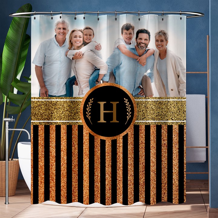 Personalized Photo Initial Stripe Pattern Shower Curtain Shower Curtain 60  x 72  (Medium)
