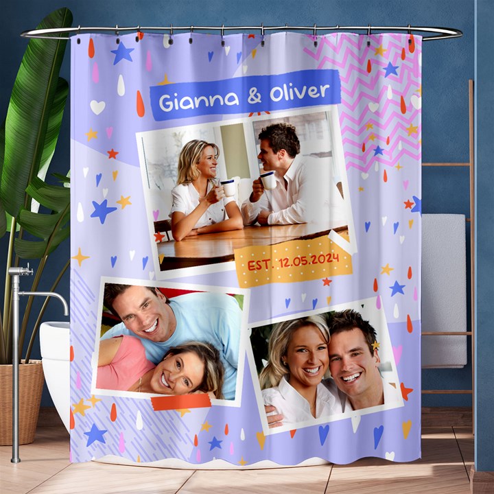 Personalized Couple Photo Name Shower Curtain Shower Curtain 60  x 72  (Medium)