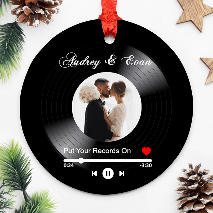 Personalized Vinyl Records Love Song Photo Couple Lover Name Round Ornament Round Ornament (Two Sides)