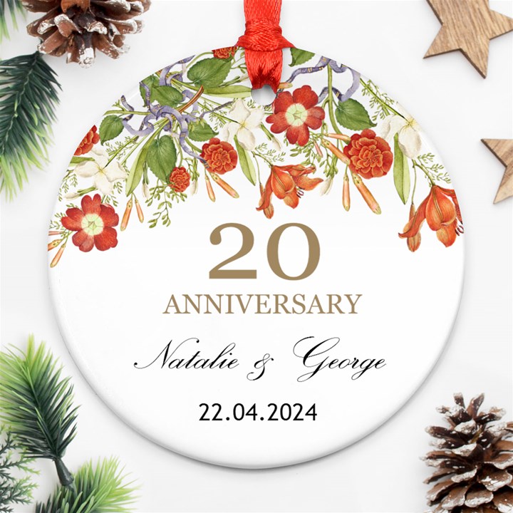 Personalized Christmas Anniversary Name Any Text Round Ornament Round Ornament (Two Sides)