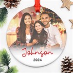 Personalized Photo Family Name Any Text Round Ornament Round Ornament (Two Sides) Back