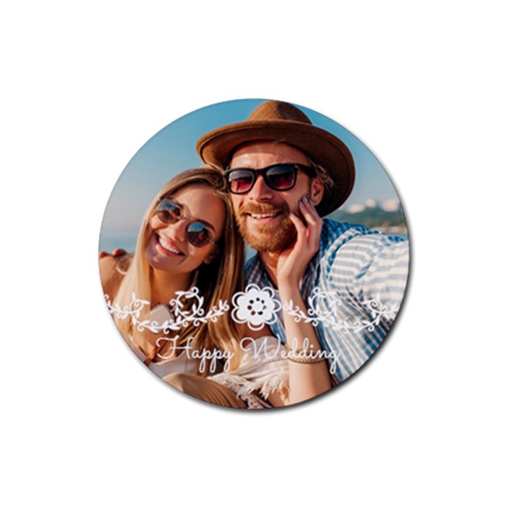 Personalized Flower Deco Photo Rubber Coaster (Round) Rubber Coaster (Round)