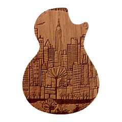 City New York Nyc Skyscraper Skyline Downtown Night Business Urban Travel Landmark Building Architec Guitar Shape Wood Guitar Pick Holder Case And Picks Set