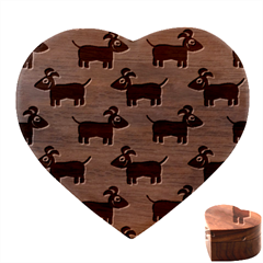 Happy Dogs Animals Pattern Heart Wood Jewelry Box