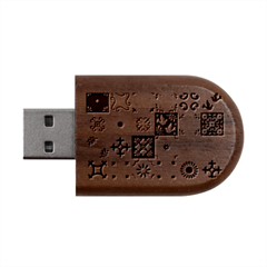 Mexican Talavera Pattern Ceramic Tiles With Flower Leaves Bird Ornaments Traditional Majolica Style Wood Oval Usb Flash Drive