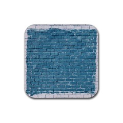 White And Blue Brick Wall Rubber Coaster (square)