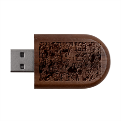 Vintage Horror Collage Pattern Wood Oval Usb Flash Drive