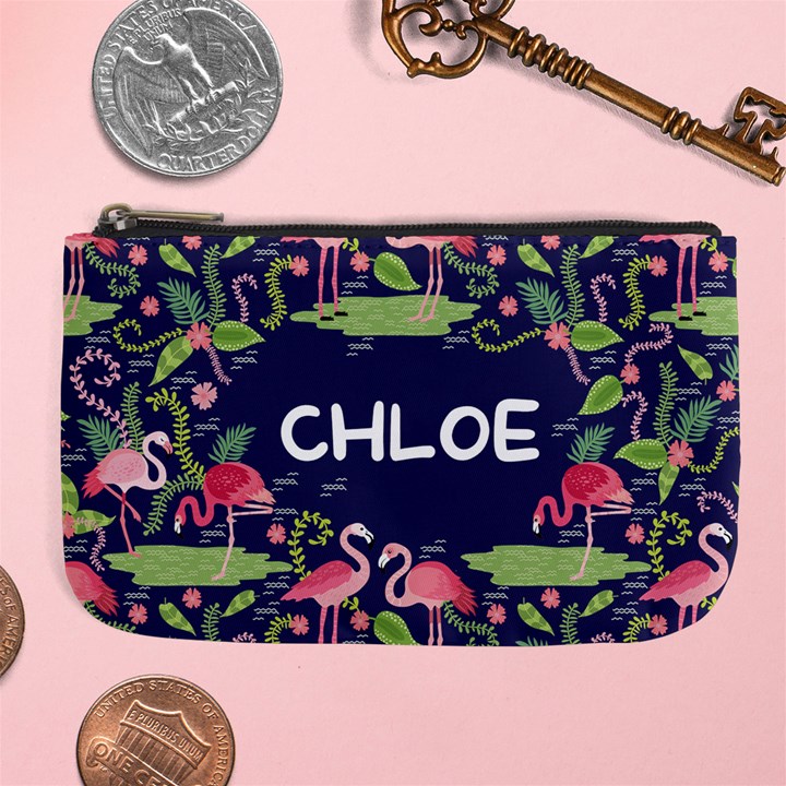 Personalized Flamingo Name Any Text Large Coin Purse Large Coin Purse