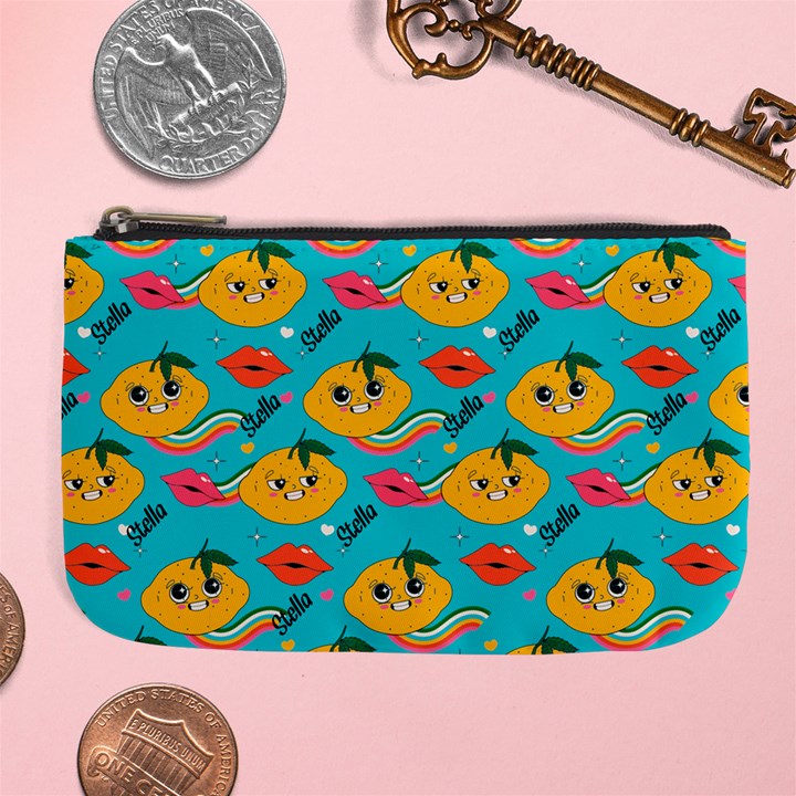 Personalized Lemon Kisses Name Any Text Large Coin Purse Large Coin Purse