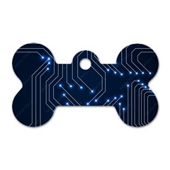 Seamless Pattern Of Glowing Circuit Board Neon Technology Dog Tag Bone (one Side)
