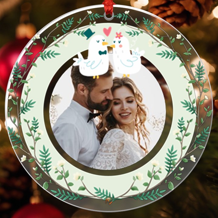 Personalized Name Photo Leaf Frame with Brids UV Print Acrylic Ornament Round UV Print Acrylic Ornament Round