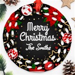 Personalized Merry Christmas Photo Family Name Any Text Round Filigree Ornament Round Filigree Ornament (Two Sides) Front
