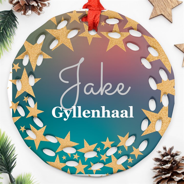 Personalized Our First Christmas Together Photo Name Any Text Round Filigree Ornament Round Filigree Ornament (Two Sides)