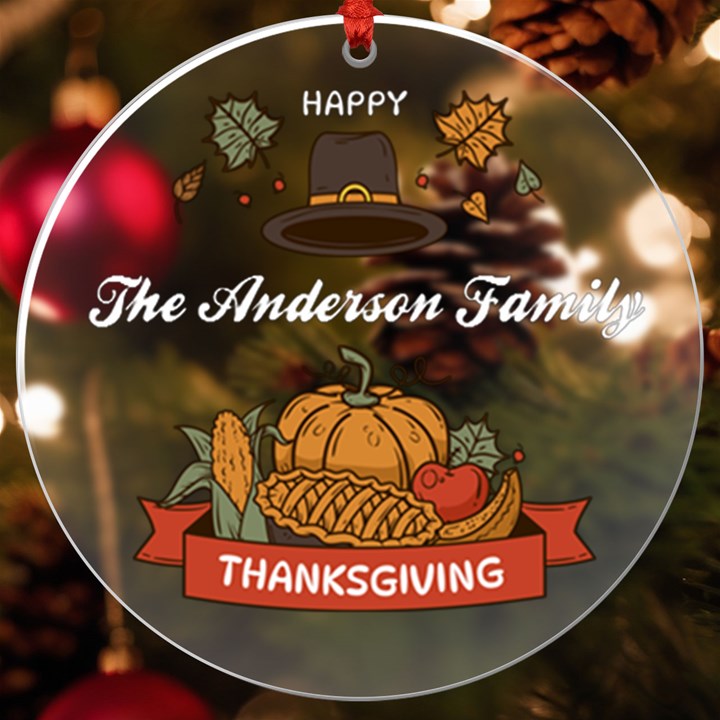 Personalized Thanksgiving Family Name Any Text Round Ornament UV Print Acrylic Ornament Round