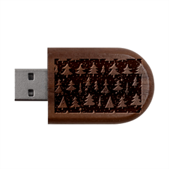 Fun Christmas Trees Adoxali Scandinavian Artistic Background Pattern Wood Oval Usb Flash Drive