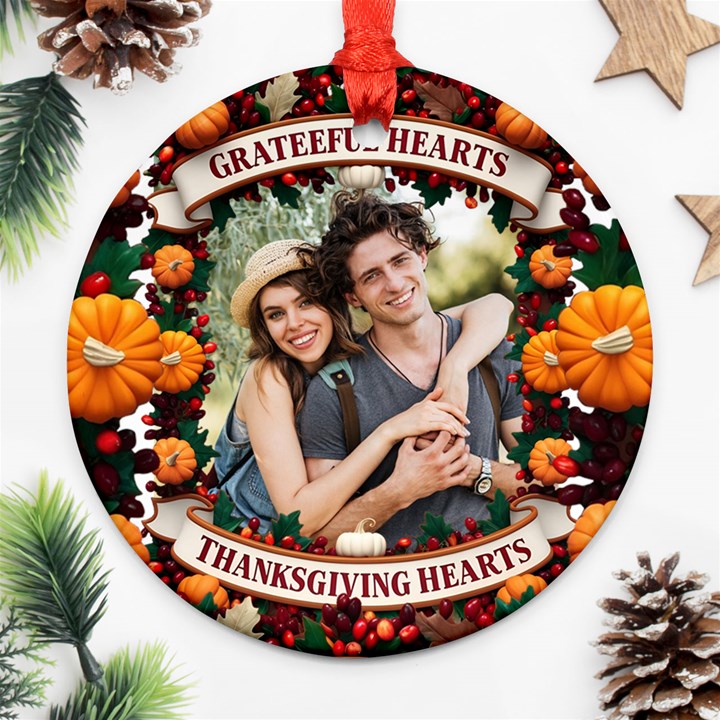 Personalized Thanksgiving Photo Round Ornament Round Ornament (Two Sides)