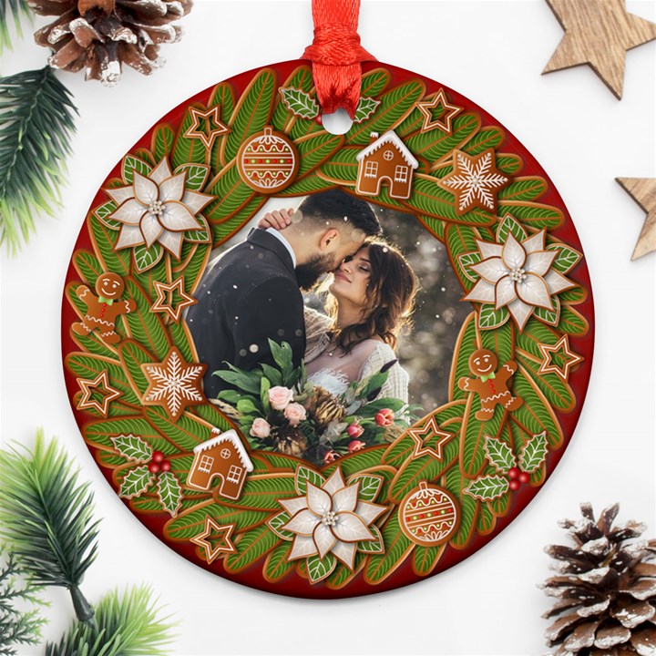 Personalized Photo Any Text Christmas Round Ornament Round Ornament (Two Sides)