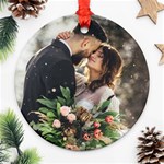 Personalized Photo Any Text Christmas Wood Round Ornament Round Ornament (Two Sides) Back