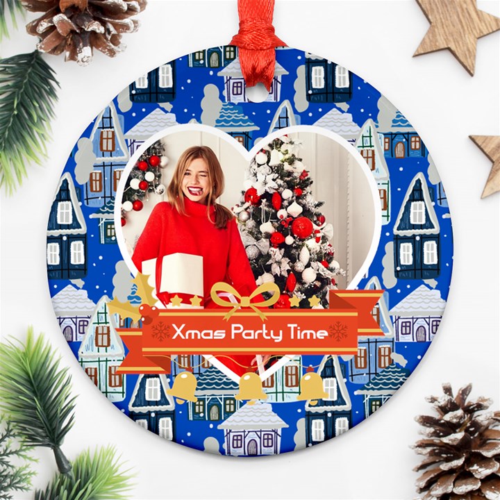 Personalized Photo Any Text Christmas Round Ornament Round Ornament (Two Sides)