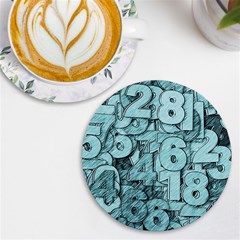 Blue Digits Background, Artwork, Numbers Uv Print Round Tile Coaster