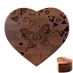 Butterflies, Abstract, Colorful, Floral, Flowers Heart Wood Jewelry Box
