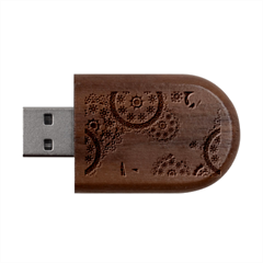 Floral Pattern, Abstract, Colorful, Flow Wood Oval Usb Flash Drive