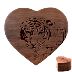 Swimming Tiger Heart Wood Jewelry Box