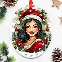 Young Woman With Santa Claus Clothes Isolated Illustration Wb Oval Filigree Ornament (two Sides)