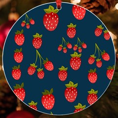 Strawberry Texture, Blue Background With Strawberries Uv Print Acrylic Ornament Round