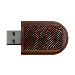 Blue And White Abstract Stripes Wood Oval Usb Flash Drive