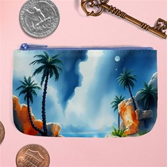 Delicate Watercolor Painting Surreal Oasis Scene With Intense Dramatic Lighting Large Coin Purse
